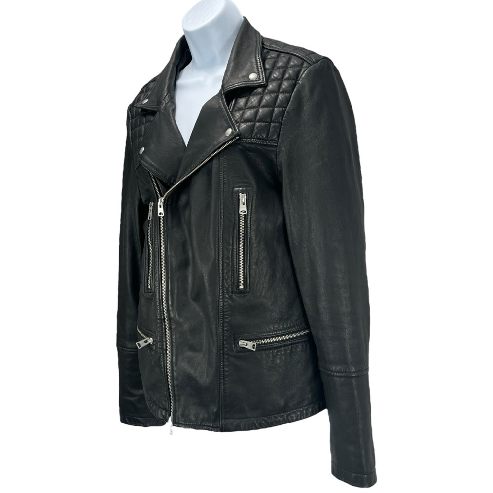 AllSaints Women Small Black Quilted Soft Leather Moto Biker Jacket - Picture 3 of 11
